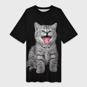 Платье-футболка 3D с принтом Кричащий кот. в Кировске,  |  | животные | звери | зевающий кот | кися | кот | котенок | котики | коты | кричащий кот | минимализм | питомцы | прикольные картинки
