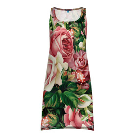 Платье-майка 3D с принтом ЦВЕТЫ в Кировске, 100% полиэстер | полуприлегающий силуэт, широкие бретели, круглый вырез горловины, удлиненный подол сзади. | chery | flowers | japan | roses | sakura | вишня | растения | розы | ромашка | сакура | тюльпаны | цветы | цветы сакуры | япония