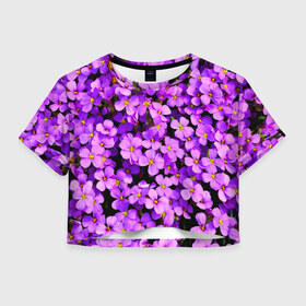 Женская футболка Crop-top 3D с принтом Сирень в Кировске, 100% полиэстер | круглая горловина, длина футболки до линии талии, рукава с отворотами | бабочки | весна | лето | лист | листья | растение | растения | сирень | цветок | цветочки | цветы