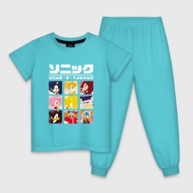 Детская пижама хлопок с принтом Японский Sonic в Кировске, 100% хлопок |  брюки и футболка прямого кроя, без карманов, на брюках мягкая резинка на поясе и по низу штанин
 | Тематика изображения на принте: 16бит | 8бит | dendy | hedgehog | japan | movie | sega | sonic | the | в японском стиле | винтаж | денди | ёжик | игра | иероглифы | йероглифы | кино | сега | соник | фильм | японский