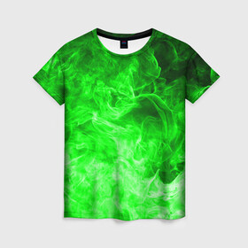 Женская футболка 3D с принтом ОГОНЬ GREEN NEON в Кировске, 100% полиэфир ( синтетическое хлопкоподобное полотно) | прямой крой, круглый вырез горловины, длина до линии бедер | битва огней | зеленый | неон | неоновый | огонь | пламя | пожар | салатовый | стихия | текстура | цветной | яркий