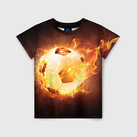 Детская футболка 3D с принтом футбольный мяч  в Кировске, 100% гипоаллергенный полиэфир | прямой крой, круглый вырез горловины, длина до линии бедер, чуть спущенное плечо, ткань немного тянется | комета | мяч | пламя | спорт | футбол