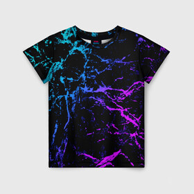 Детская футболка 3D с принтом МРАМОР NEON в Кировске, 100% гипоаллергенный полиэфир | прямой крой, круглый вырез горловины, длина до линии бедер, чуть спущенное плечо, ткань немного тянется | neon | мрамор | неон | полосы | текстура | трещины | фиолетовый | цветной | яркий