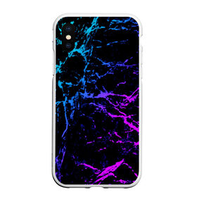 Чехол для iPhone XS Max матовый с принтом МРАМОР NEON в Кировске, Силикон | Область печати: задняя сторона чехла, без боковых панелей | neon | мрамор | неон | полосы | текстура | трещины | фиолетовый | цветной | яркий
