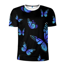 Мужская футболка 3D спортивная с принтом НЕОНОВЫЕ БАБОЧКИ | BUTTERFLY NEON в Кировске, 100% полиэстер с улучшенными характеристиками | приталенный силуэт, круглая горловина, широкие плечи, сужается к линии бедра | animals | blue | butterflies | game | insects | life is strange | moth | wings | бабочки | животные | игра | крылья | мотылек | насекомые