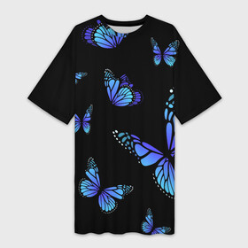 Платье-футболка 3D с принтом НЕОНОВЫЕ БАБОЧКИ | BUTTERFLY NEON в Кировске,  |  | animals | blue | butterflies | game | insects | life is strange | moth | wings | бабочки | животные | игра | крылья | мотылек | насекомые