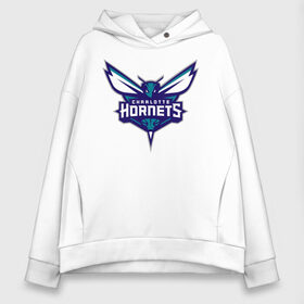 Женское худи Oversize хлопок с принтом Charlotte Hornets (1) в Кировске, френч-терри — 70% хлопок, 30% полиэстер. Мягкий теплый начес внутри —100% хлопок | боковые карманы, эластичные манжеты и нижняя кромка, капюшон на магнитной кнопке | 