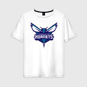 Женская футболка хлопок Oversize с принтом Charlotte Hornets (1) в Кировске, 100% хлопок | свободный крой, круглый ворот, спущенный рукав, длина до линии бедер
 | 
