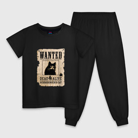 Детская пижама хлопок с принтом Кот в Кировске, 100% хлопок |  брюки и футболка прямого кроя, без карманов, на брюках мягкая резинка на поясе и по низу штанин
 | Тематика изображения на принте: cat | wanted | живым или мертвым | кот | кот шредингера | котэ | опасен | разыскивается | чёрный кот