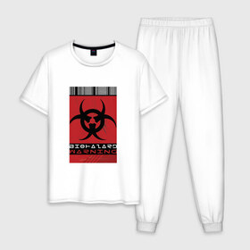 Мужская пижама хлопок с принтом Biohazard в Кировске, 100% хлопок | брюки и футболка прямого кроя, без карманов, на брюках мягкая резинка на поясе и по низу штанин
 | biohazard | биологическая опасность | вирус | знак
