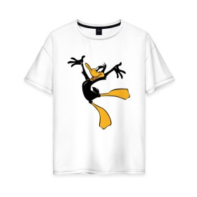 Женская футболка хлопок Oversize с принтом Даффи Дак в Кировске, 100% хлопок | свободный крой, круглый ворот, спущенный рукав, длина до линии бедер
 | daffy duck | looney tunes | vdzabma | даффи дак | луни тюнз