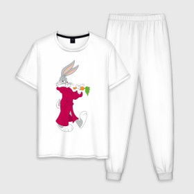 Мужская пижама хлопок с принтом Багз Банни в Кировске, 100% хлопок | брюки и футболка прямого кроя, без карманов, на брюках мягкая резинка на поясе и по низу штанин
 | bugs bunny | looney tunes | vdzabma | багз банни | луни тюнз