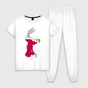 Женская пижама хлопок с принтом Багз Банни в Кировске, 100% хлопок | брюки и футболка прямого кроя, без карманов, на брюках мягкая резинка на поясе и по низу штанин | bugs bunny | looney tunes | vdzabma | багз банни | луни тюнз