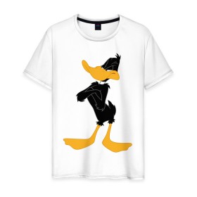 Мужская футболка хлопок с принтом Даффи Дак в Кировске, 100% хлопок | прямой крой, круглый вырез горловины, длина до линии бедер, слегка спущенное плечо. | Тематика изображения на принте: daffy duck | looney tunes | vdzabma | даффи дак | луни тюнз