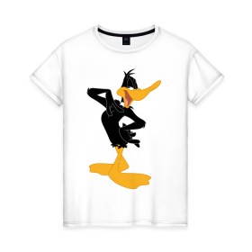Женская футболка хлопок с принтом Даффи Дак в Кировске, 100% хлопок | прямой крой, круглый вырез горловины, длина до линии бедер, слегка спущенное плечо | daffy duck | looney tunes | vdzabma | даффи дак | луни тюнз