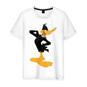 Мужская футболка хлопок с принтом Даффи Дак в Кировске, 100% хлопок | прямой крой, круглый вырез горловины, длина до линии бедер, слегка спущенное плечо. | daffy duck | looney tunes | vdzabma | даффи дак | луни тюнз