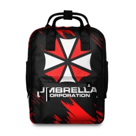 Женский рюкзак 3D с принтом Umbrella Corporation. в Кировске, 100% полиэстер | лямки с регулируемой длиной, сверху ручки, чтобы рюкзак нести как сумку. Основное отделение закрывается на молнию, как и внешний карман. Внутри два дополнительных кармана, один из которых закрывается на молнию. По бокам два дополнительных кармашка, куда поместится маленькая бутылочка
 | resident evil | umbrella corporation | амбрелла | амбрелла корпорейшн | вирус | вымышленная военная и фармацевтическая корпорация | игра | умбрелла