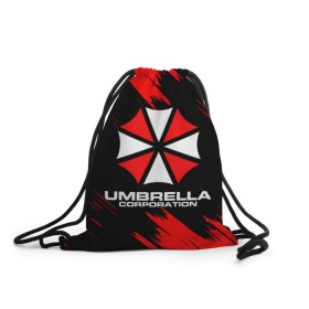 Рюкзак-мешок 3D с принтом Umbrella Corporation. в Кировске, 100% полиэстер | плотность ткани — 200 г/м2, размер — 35 х 45 см; лямки — толстые шнурки, застежка на шнуровке, без карманов и подкладки | resident evil | umbrella corporation | амбрелла | амбрелла корпорейшн | вирус | вымышленная военная и фармацевтическая корпорация | игра | умбрелла