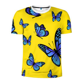 Мужская футболка 3D спортивная с принтом БАБОЧКИ в Кировске, 100% полиэстер с улучшенными характеристиками | приталенный силуэт, круглая горловина, широкие плечи, сужается к линии бедра | Тематика изображения на принте: animals | blue | butterflies | game | insects | life is strange | moth | wings | бабочки | животные | игра | крылья | мотылек | насекомые