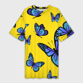 Платье-футболка 3D с принтом БАБОЧКИ в Кировске,  |  | animals | blue | butterflies | game | insects | life is strange | moth | wings | бабочки | животные | игра | крылья | мотылек | насекомые
