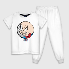 Детская пижама хлопок с принтом Porky Pig в Кировске, 100% хлопок |  брюки и футболка прямого кроя, без карманов, на брюках мягкая резинка на поясе и по низу штанин
 | looney tunes | porky pig | vdzabma | луни тюнз | порки пиг | поросенок порки