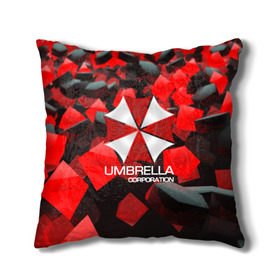 Подушка 3D с принтом Umbrella Corp. в Кировске, наволочка – 100% полиэстер, наполнитель – холлофайбер (легкий наполнитель, не вызывает аллергию). | состоит из подушки и наволочки. Наволочка на молнии, легко снимается для стирки | biohazard | biohazard 7 | crocodile | fang | game | hand | monster | new umbrella | resident evil | resident evil 7 | umbrella | umbrella corp | umbrella corporation | zombie