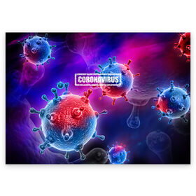 Поздравительная открытка с принтом CORONAVIRUS в Кировске, 100% бумага | плотность бумаги 280 г/м2, матовая, на обратной стороне линовка и место для марки
 | Тематика изображения на принте: covid 19 | molecule | абстракция | клетки | коронавирус | медицина | микробы | молекулы | наука | нейрон | нейроны | текстура | текстуры | формула
