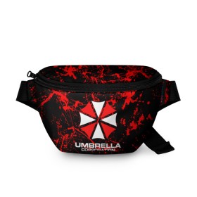 Поясная сумка 3D с принтом Umbrella Corporation. в Кировске, 100% полиэстер | плотная ткань, ремень с регулируемой длиной, внутри несколько карманов для мелочей, основное отделение и карман с обратной стороны сумки застегиваются на молнию | resident evil | umbrella corporation | амбрелла | амбрелла корпорейшн | вирус | вымышленная военная и фармацевтическая корпорация | игра | умбрелла