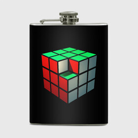 Фляга с принтом Кубик Рубика в Кировске, металлический корпус | емкость 0,22 л, размер 125 х 94 мм. Виниловая наклейка запечатывается полностью | Тематика изображения на принте: 3d | головоломка | игры | кубик | мозг | недостающий | рубика | элемент