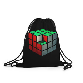 Рюкзак-мешок 3D с принтом Кубик Рубика в Кировске, 100% полиэстер | плотность ткани — 200 г/м2, размер — 35 х 45 см; лямки — толстые шнурки, застежка на шнуровке, без карманов и подкладки | 3d | головоломка | игры | кубик | мозг | недостающий | рубика | элемент