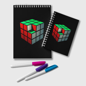 Блокнот с принтом Кубик Рубика в Кировске, 100% бумага | 48 листов, плотность листов — 60 г/м2, плотность картонной обложки — 250 г/м2. Листы скреплены удобной пружинной спиралью. Цвет линий — светло-серый
 | Тематика изображения на принте: 3d | головоломка | игры | кубик | мозг | недостающий | рубика | элемент