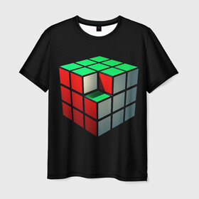 Мужская футболка 3D с принтом Кубик Рубика в Кировске, 100% полиэфир | прямой крой, круглый вырез горловины, длина до линии бедер | 3d | головоломка | игры | кубик | мозг | недостающий | рубика | элемент