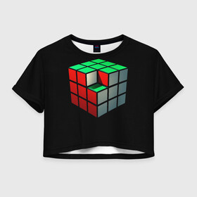 Женская футболка Crop-top 3D с принтом Кубик Рубика в Кировске, 100% полиэстер | круглая горловина, длина футболки до линии талии, рукава с отворотами | 3d | головоломка | игры | кубик | мозг | недостающий | рубика | элемент