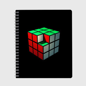 Тетрадь с принтом Кубик Рубика в Кировске, 100% бумага | 48 листов, плотность листов — 60 г/м2, плотность картонной обложки — 250 г/м2. Листы скреплены сбоку удобной пружинной спиралью. Уголки страниц и обложки скругленные. Цвет линий — светло-серый
 | 3d | головоломка | игры | кубик | мозг | недостающий | рубика | элемент
