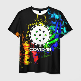 Мужская футболка 3D с принтом COVID-19 NEW в Кировске, 100% полиэфир | прямой крой, круглый вырез горловины, длина до линии бедер | covid 19 | molecule | абстракция | клетки | коронавирус | медицина | микробы | молекулы | наука | нейрон | нейроны | текстура | текстуры | формула