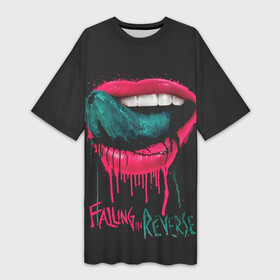 Платье-футболка 3D с принтом Falling in Reverse в Кировске,  |  | falling in reverse | gold | lips | mouth | rock | ronnie radke | teeth | tongue | губы | золото | зубы | рок | ронни радке | рот | язык