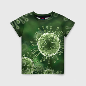 Детская футболка 3D с принтом COVID-19 в Кировске, 100% гипоаллергенный полиэфир | прямой крой, круглый вырез горловины, длина до линии бедер, чуть спущенное плечо, ткань немного тянется | covid 19 | molecule | абстракция | клетки | коронавирус | медицина | микробы | молекулы | наука | нейрон | нейроны | текстура | текстуры | формула