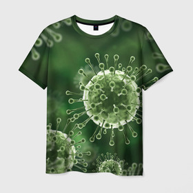Мужская футболка 3D с принтом COVID-19 в Кировске, 100% полиэфир | прямой крой, круглый вырез горловины, длина до линии бедер | covid 19 | molecule | абстракция | клетки | коронавирус | медицина | микробы | молекулы | наука | нейрон | нейроны | текстура | текстуры | формула