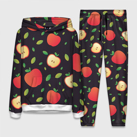 Женский костюм 3D (с толстовкой) с принтом Яблочный узор в Кировске,  |  | узор | узоры | фрукт | фрукты | яблоки | яблоко | ягода | ягоды