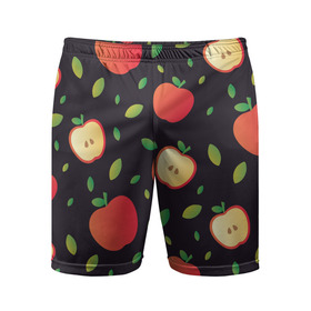 Мужские шорты спортивные с принтом Яблочный узор в Кировске,  |  | узор | узоры | фрукт | фрукты | яблоки | яблоко | ягода | ягоды