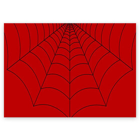 Поздравительная открытка с принтом Паутина в Кировске, 100% бумага | плотность бумаги 280 г/м2, матовая, на обратной стороне линовка и место для марки
 | Тематика изображения на принте: spider | красный | линии | паук | паутина | полосы | текстура