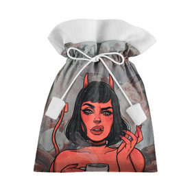 Подарочный 3D мешок с принтом КОФЕЕК в Кировске, 100% полиэстер | Размер: 29*39 см | coffee | demon | girl | демон | дьявол | кофе | суккуба