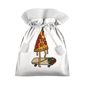 Подарочный 3D мешок с принтом ПИЦЦА НА ШАВЕРМЕ в Кировске, 100% полиэстер | Размер: 29*39 см | food | pizza | еда | пицца | скейтборд | шаверма | шаурма