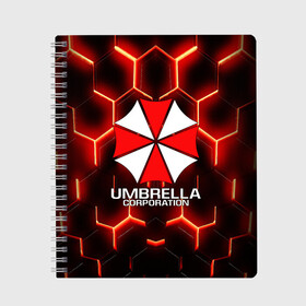 Тетрадь с принтом UMBRELLA CORP в Кировске, 100% бумага | 48 листов, плотность листов — 60 г/м2, плотность картонной обложки — 250 г/м2. Листы скреплены сбоку удобной пружинной спиралью. Уголки страниц и обложки скругленные. Цвет линий — светло-серый
 | ada wong | biohazard | leon | nemesis | project resistance | raccoon city | re | re3 | resident evil | resident evil 3 | rpd | stars | umbrella | ада вонг | амбрелла | немезис | ужасы