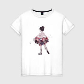 Женская футболка хлопок с принтом балерина в Кировске, 100% хлопок | прямой крой, круглый вырез горловины, длина до линии бедер, слегка спущенное плечо | балерина | высказывание | идея | манера | мемы | разные | рисунок | символ