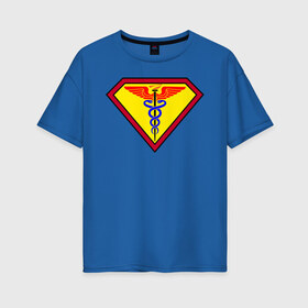 Женская футболка хлопок Oversize с принтом Доктор - Супермен в Кировске, 100% хлопок | свободный крой, круглый ворот, спущенный рукав, длина до линии бедер
 | белые халаты | вирус | вирусолог | врач | змея | инфекционист | мед | медик | медицина символ | медсестра | подарок | символика | супер