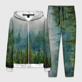 Мужской костюм 3D с принтом Лес в Кировске, 100% полиэстер | Манжеты и пояс оформлены тканевой резинкой, двухслойный капюшон со шнурком для регулировки, карманы спереди | siberia | trees | wood | деревья | ели | ёлки | ель | зеленый лес | лес | леса | природа | сибирский лес | сибирь | тайга | туман