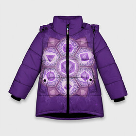Зимняя куртка для девочек 3D с принтом DnD Dices - Lavander в Кировске, ткань верха — 100% полиэстер; подклад — 100% полиэстер, утеплитель — 100% полиэстер. | длина ниже бедра, удлиненная спинка, воротник стойка и отстегивающийся капюшон. Есть боковые карманы с листочкой на кнопках, утяжки по низу изделия и внутренний карман на молнии. 

Предусмотрены светоотражающий принт на спинке, радужный светоотражающий элемент на пуллере молнии и на резинке для утяжки. | dices lavander | dnd | dungeonse dragons | днд | игра | кубик | лаванда