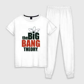 Женская пижама хлопок с принтом Big Bang Theory logo в Кировске, 100% хлопок | брюки и футболка прямого кроя, без карманов, на брюках мягкая резинка на поясе и по низу штанин | big bang theory | howard wolowitz | leonard hofstadter | penny | raj | sheldon cooper | stuart bloom | vdgerir | воловитц | леонард хофстедер | пэнни | радж | раджешь кутрапалли | тбв | теория большого взрыва | чак лорри | шелдон | шэл
