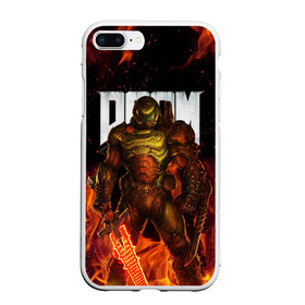 Чехол для iPhone 7Plus/8 Plus матовый с принтом DOOM ETERNAL в Кировске, Силикон | Область печати: задняя сторона чехла, без боковых панелей | demons | devil | doom | doom eternal | doom guy | doom slayer | hell | iddqd | slayer | ад | демоны | дум | палач рока